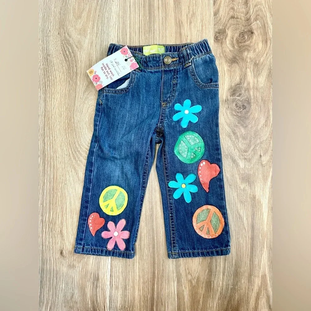 Old Navy Custom Peace & Flower Patch Jeans 18–24 Months